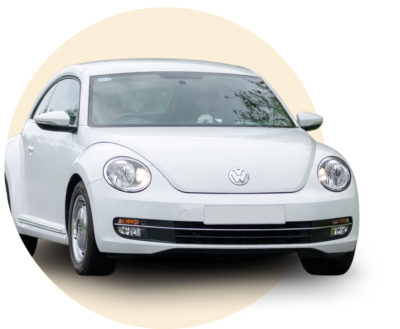 a white car in a circle