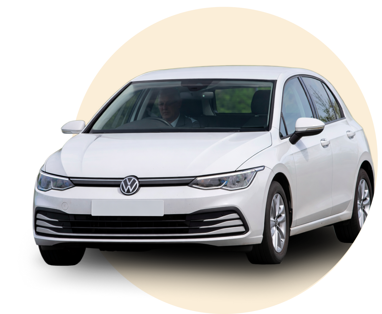 A white car in a circle